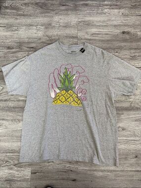 Lrg X Neff Gray Graphic Tee with Green Pineapple and Pink Accents